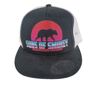 Sons of Smokey Wilderness Defense Trucker Hat Yupoong Snapback Black White Retro